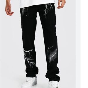 Boohoo jeans tall relaxed fit Lightning print jeans